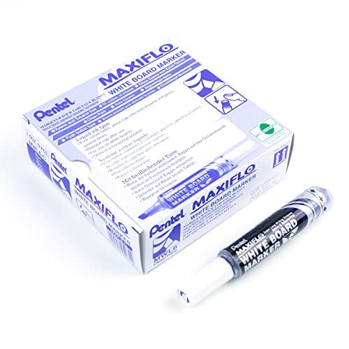 Pentel Maxiflo Dry Wipe Chisel Tip Marker - Blue (Pack of 12