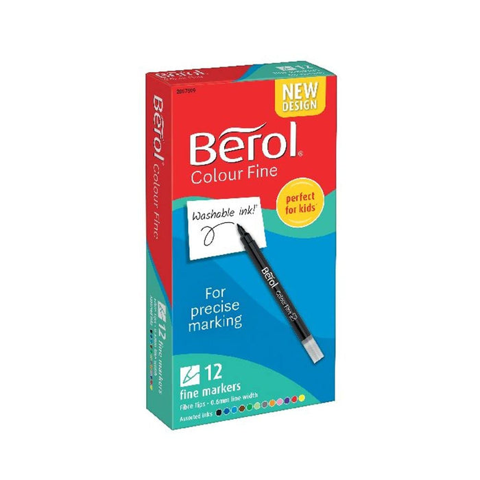 Berol Colour Fine Fibre Tipped Pen with 0.6 mm Line Width - Assorted Colours, Pack of 12 Assorted Colours pkg of 12