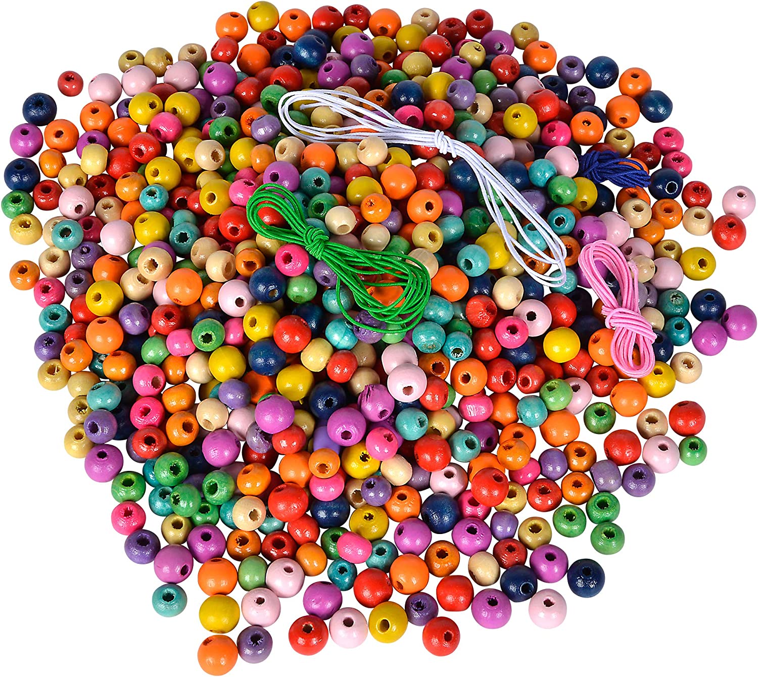 Eichhorn 100003442 800 Pieces Wooden Beads Bucket Set Assorted Colours and Shapes with Strings and Clasps, Multicoloured, 10x10x8cm