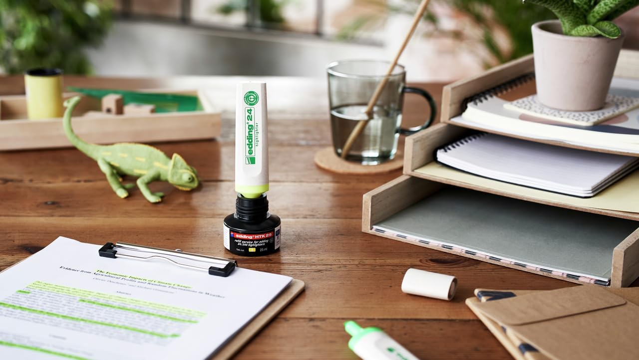 edding 24 EcoLine highlighter - set of 4 - yellow, orange, pink, green - chisel nip 2-5 mm - for quick and easy marking and highlighting of texts and notes - refillable, made of recyclable material