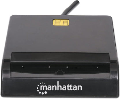 Manhattan USB-A Contact Smart Card Reader, 12 Mbps, Friction type compatible, External, Windows or Mac, Cable 105cm, Black, Blister
