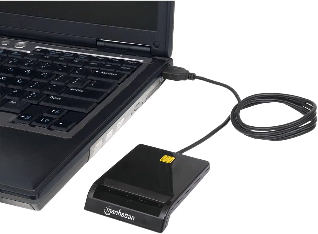 Manhattan USB-A Contact Smart Card Reader, 12 Mbps, Friction type compatible, External, Windows or Mac, Cable 105cm, Black, Blister