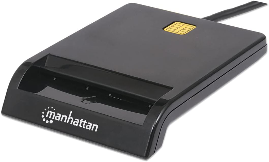 Manhattan USB-A Contact Smart Card Reader, 12 Mbps, Friction type compatible, External, Windows or Mac, Cable 105cm, Black, Blister