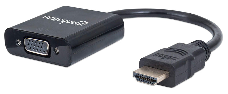 Manhattan HDMI to VGA Converter cable, 1080p, 30cm, Male to Female, Micro-USB Power Input Port for additional power if needed, Black, Three Year Warranty, Blister HDMI to VGA Converter Cable, 1080p 30 cm (Blister) Black