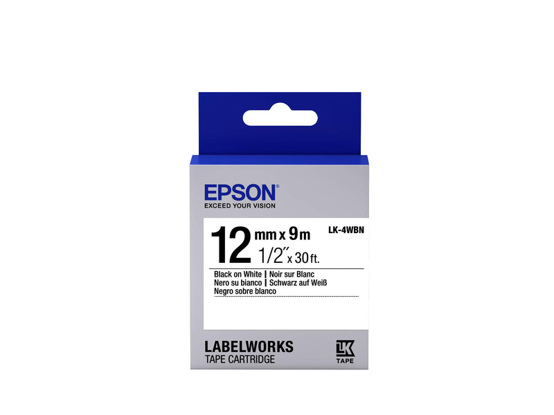 Epson LK-4WBN - Label-Making Tapes (Black on White, LabelWorks LW-1000P LabelWorks LW-300 LabelWorks LW-400 LabelWorks LW-400VP LabelWorks LW-600P, Box, 1.2 cm, 9 m