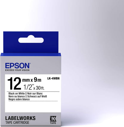 Epson LK-4WBN - Label-Making Tapes (Black on White, LabelWorks LW-1000P LabelWorks LW-300 LabelWorks LW-400 LabelWorks LW-400VP LabelWorks LW-600P, Box, 1.2 cm, 9 m