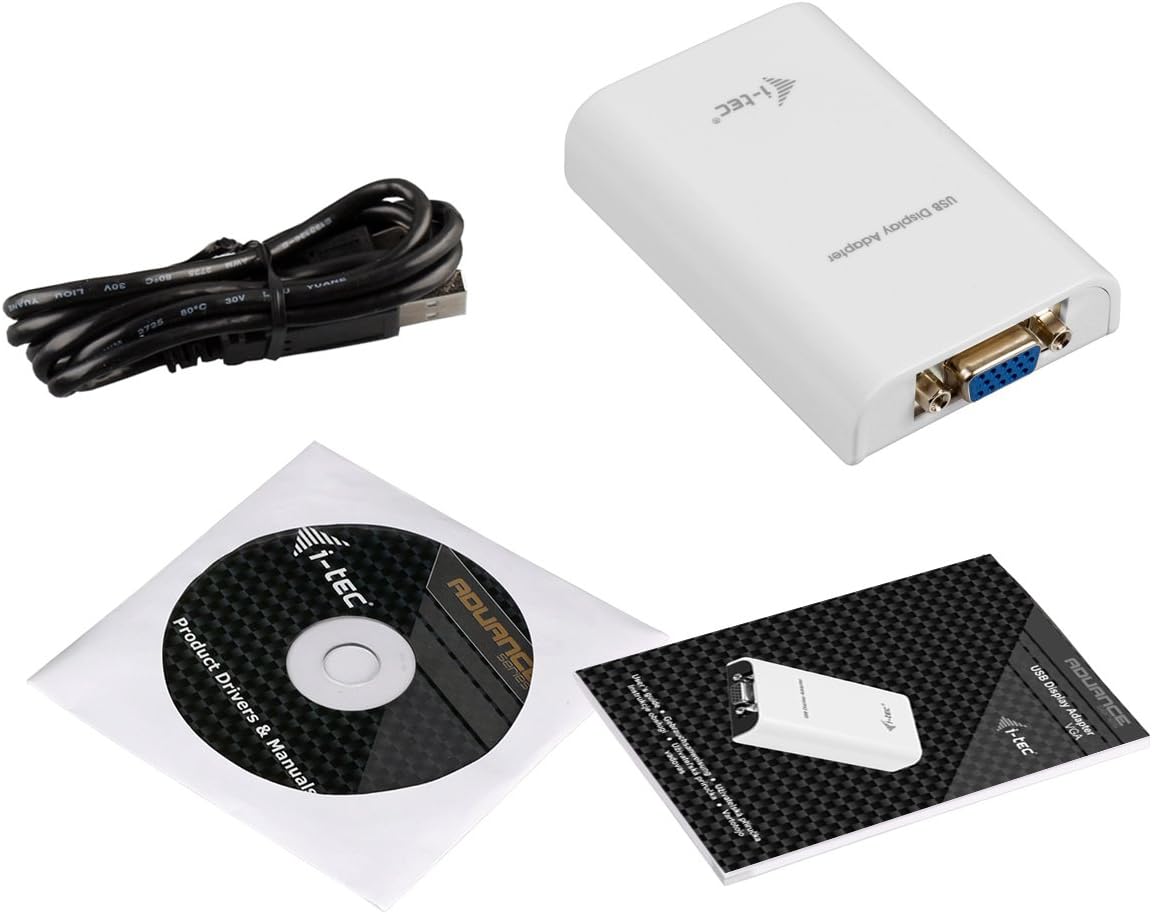 i-tec USB 2.0 to VGA Video Adapter Full HD for Windows MacOS Linux Android, Black Single
