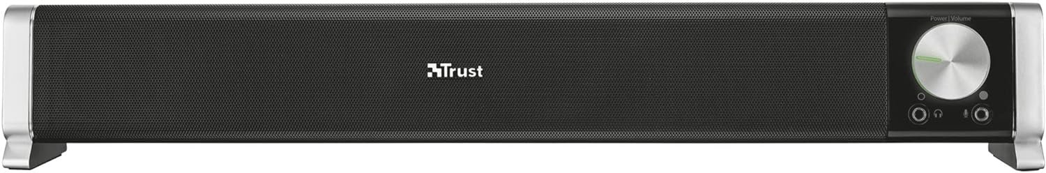 Trust B103497 Asto PC Soundbar, USB Powered Speaker Set, Rich Stereo Sound System 12 W Peak Power, Illuminated Volume Control, Speaker for PC, Monitor, TV - Black
