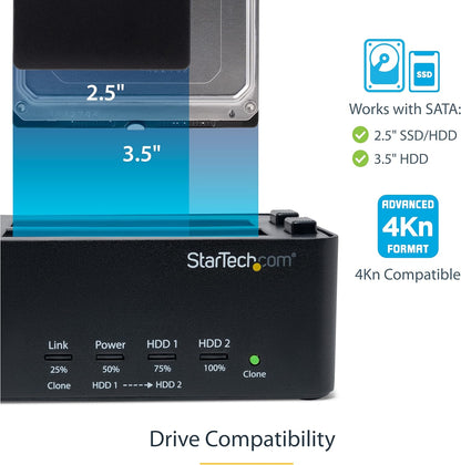 StarTech.com Dual Bay Hard Drive Duplicator and Eraser, Standalone SATA HDD/SSD Cloner/Copier, USB 3.0 to SATA Docking Station, Hard Drive Duplicator and Sanitizer Dock (SATDOCK2REU3) 2 Bay USB 3.0 Single
