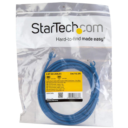 StarTech.com 5m Blue Cat5e Snagless RJ45 UTP Patch Cable - 5 m Patch Cord - Ethernet Patch Cable - RJ45 Male to Male Cat 5e Cable (45PAT5MBL
