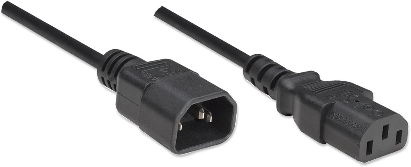 Manhattan Power Cord/Cable, C14 Male to C13 Female (kettle lead), Monitor to CPU, 1.8m, Black, Polybag