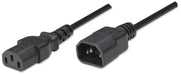 Manhattan Power Cord/Cable, C14 Male to C13 Female (kettle lead), Monitor to CPU, 1.8m, Black, Polybag