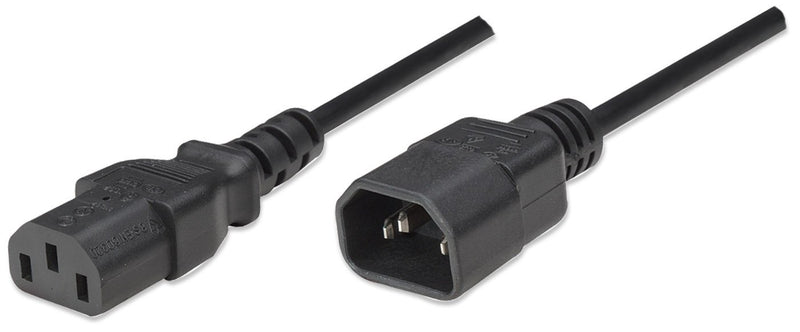 Manhattan Power Cord/Cable, C14 Male to C13 Female (kettle lead), Monitor to CPU, 1.8m, Black, Polybag