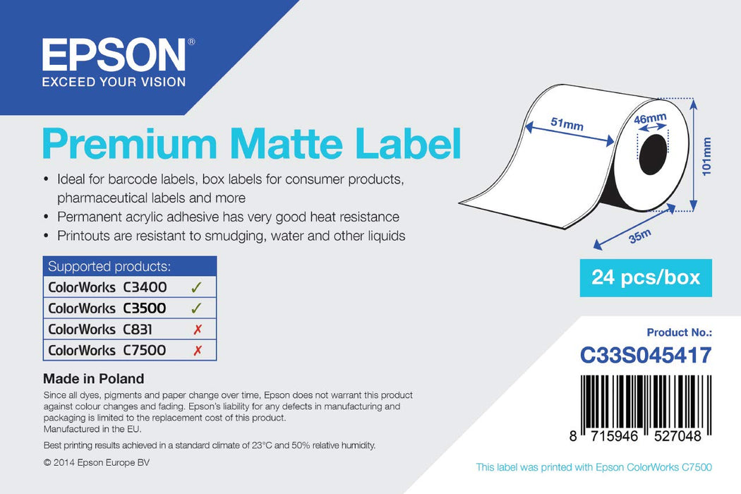 Epson Premium Matte Label Continuous – 1 Roll – 51 mm x 35 m