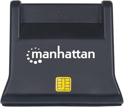 Manhattan USB-A Smart/SIM Card Reader, 480 Mbps (USB 2.0), Desktop Standing, Friction Type compatible, Hi-Speed USB, Cable 86cm, Black, Three Year Warranty, Blister