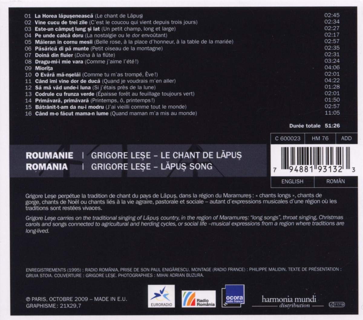Romania.Grigore Lese.Lapus Song