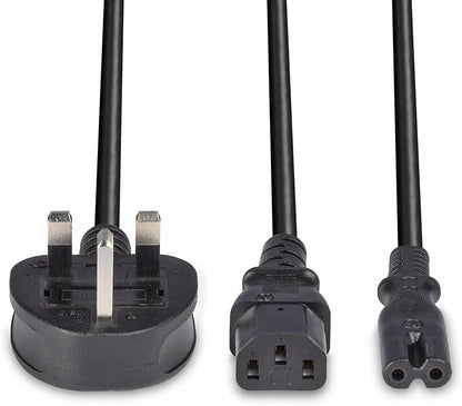LINDY 30426 2.5 m UK Mains 3 Pin Plug to IEC C13 and C7 "Y" Splitter Lead Cable - Black