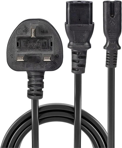 LINDY 30426 2.5 m UK Mains 3 Pin Plug to IEC C13 and C7 "Y" Splitter Lead Cable - Black