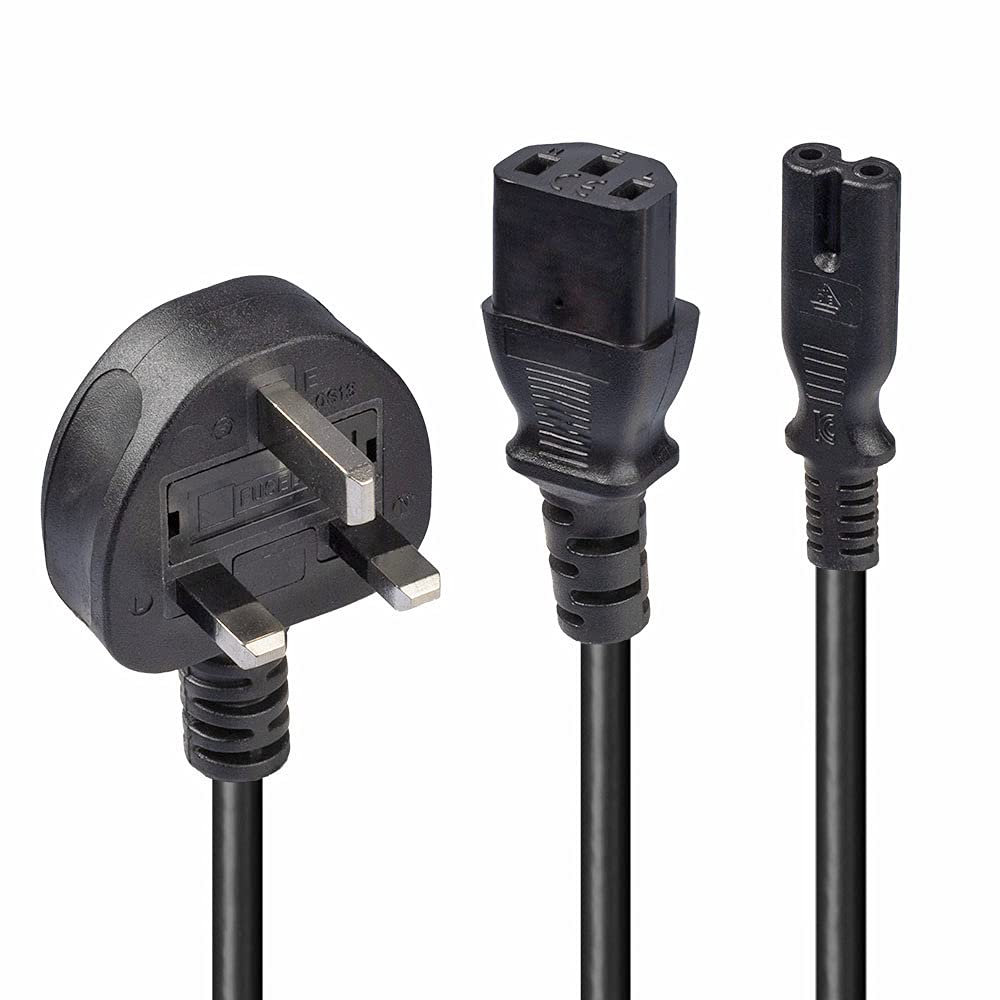LINDY 30426 2.5 m UK Mains 3 Pin Plug to IEC C13 and C7 "Y" Splitter Lead Cable - Black