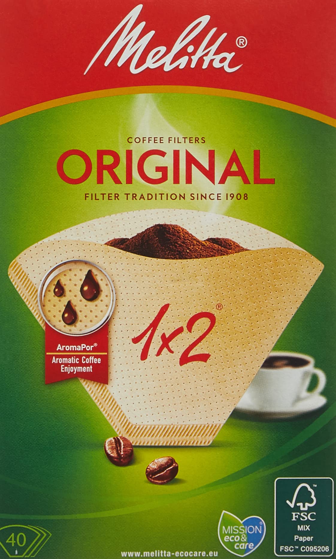 Melitta Two Cup Coffee Filter Papers, 40 x papers 1 Pack