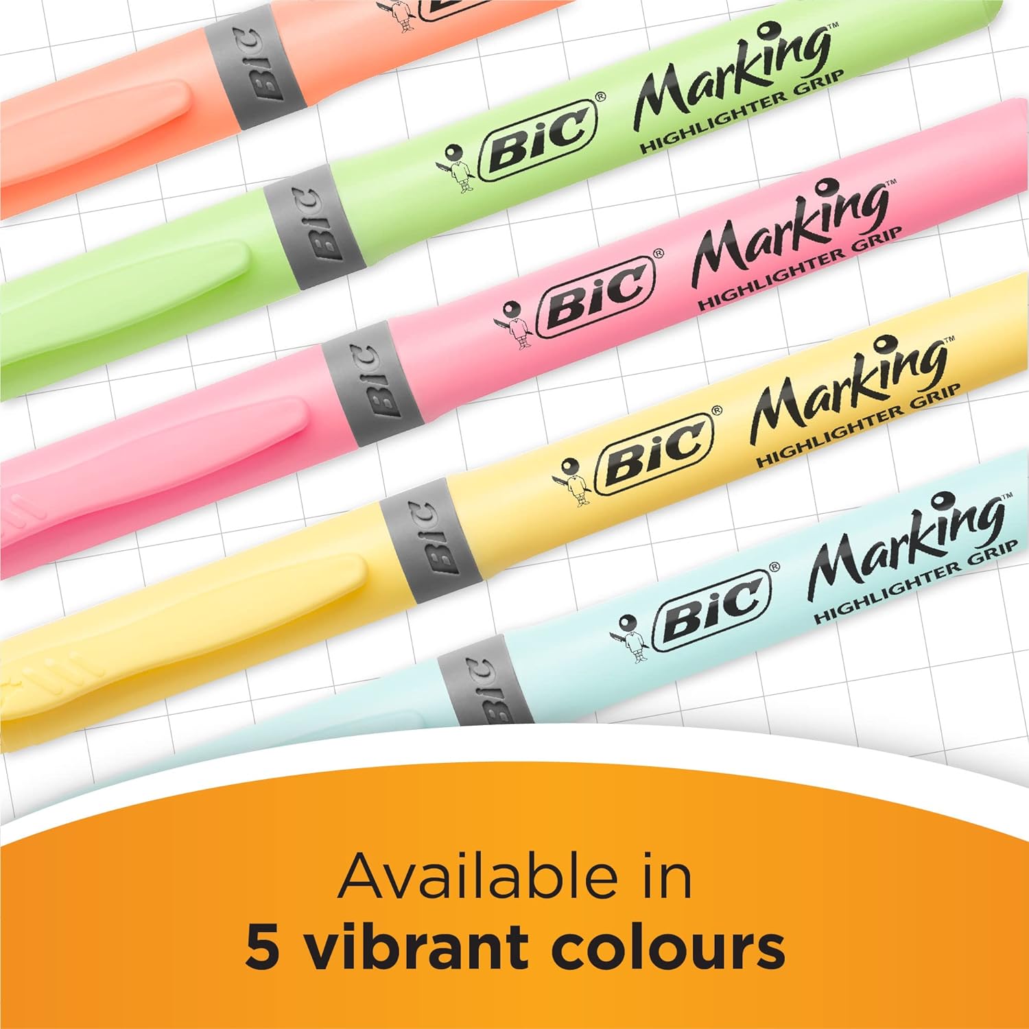 BIC Highlighter Grip, Ribbed Rubber Grip for Extra Comfort, Water-Based Ink, Assorted Intense and Pastel Colours