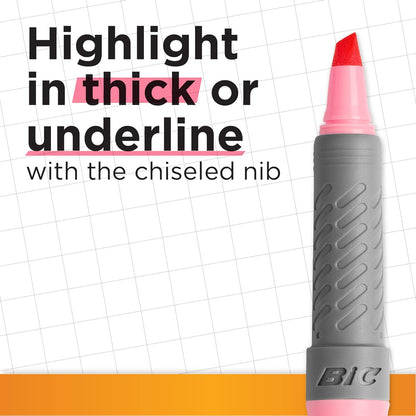 BIC Highlighter Grip, Ribbed Rubber Grip for Extra Comfort, Water-Based Ink, Assorted Intense and Pastel Colours