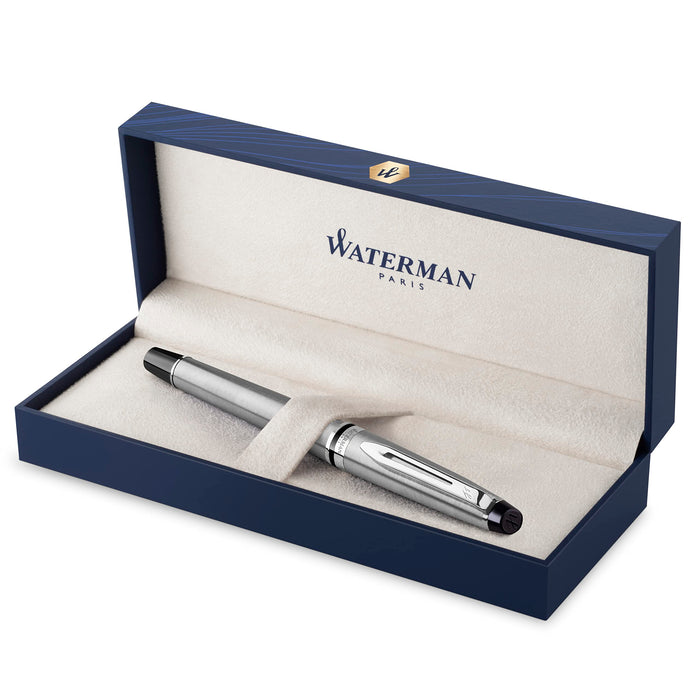 Parker Jotter Fountain Pen | Stainless Steel with Chrome Trim | Medium Nib Blue Ink | Gift Box