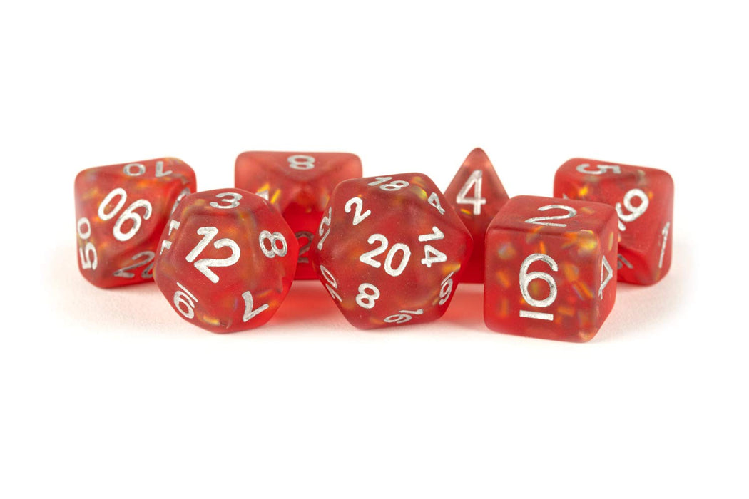 ICY Opal 16mm Resin Poly Dice Set: Red with Silver Numbers