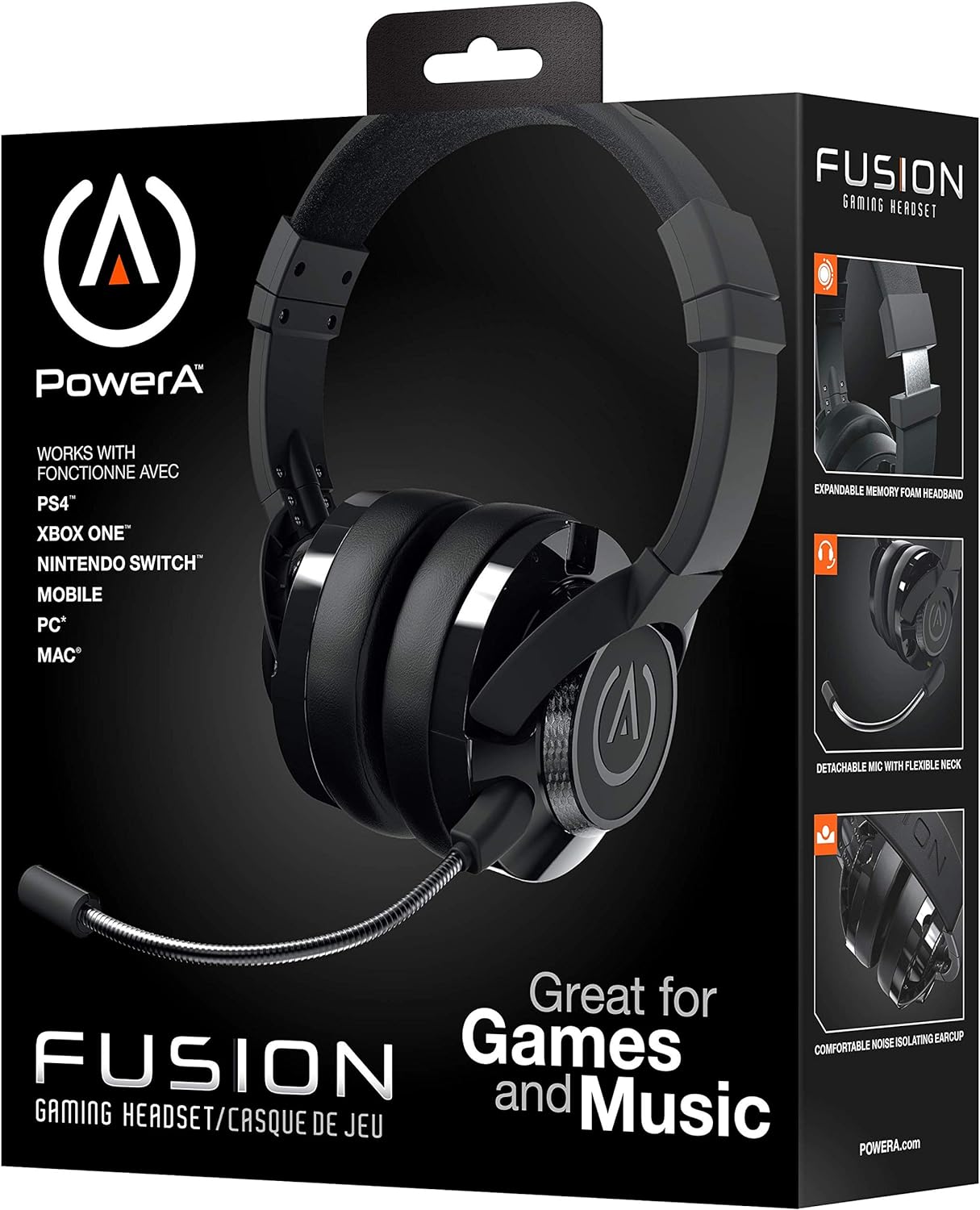 PowerA FUSION Wired Gaming Headset with Mic - Headphones with On-Ear Controls for PC, Xbox, PS4, and Mobile Devices - Black Black Headset