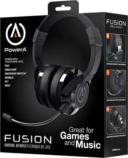 PowerA FUSION Wired Gaming Headset with Mic - Headphones with On-Ear Controls for PC, Xbox, PS4, and Mobile Devices - Black Black Headset