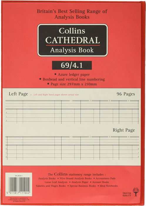 Collins Cathedral Analysis Book 4 Cash Columns 96 Pages 811104/9, Red