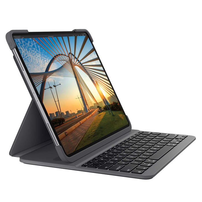 Logitech Slim Folio Pro for 12.9 inch iPad Pro (3rd & 4th gen, Model: A1876/A2014/A1895/A1983/A229/A2233) Backlit Keyboard, Advanced Wireless Bluetooth, Magnetic Latch, QWERTY UK Layout, Grey Grey SLIM FOLIO Tablet Keyboard