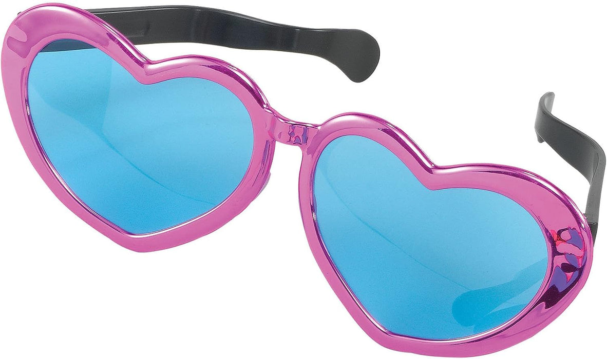 NEW JUMBO METALLIC HEART SUNGLASSSES HIPPY FANCY DRESS (accesorio de disfraz