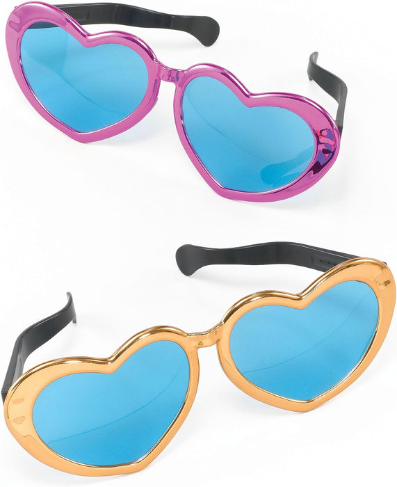 NEW JUMBO METALLIC HEART SUNGLASSSES HIPPY FANCY DRESS (accesorio de disfraz