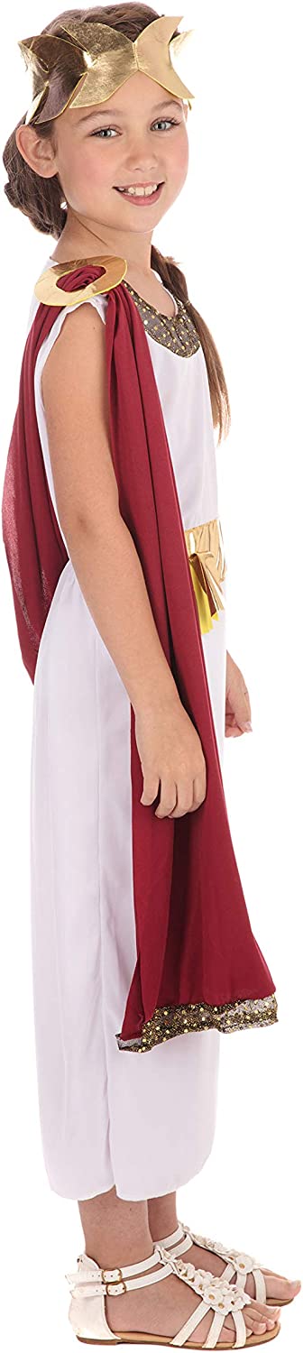 Girls or Boys White Red Roman Toga School Fancy Dress Costume Outfit 4-14 years (7-9 years, Girls