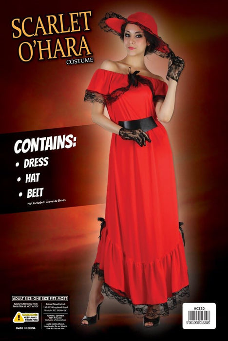 Bristol Novelty AC320 Scarlet O’Hara Costume set | For Women | Red Scarlett O'Hara, UK 10-14