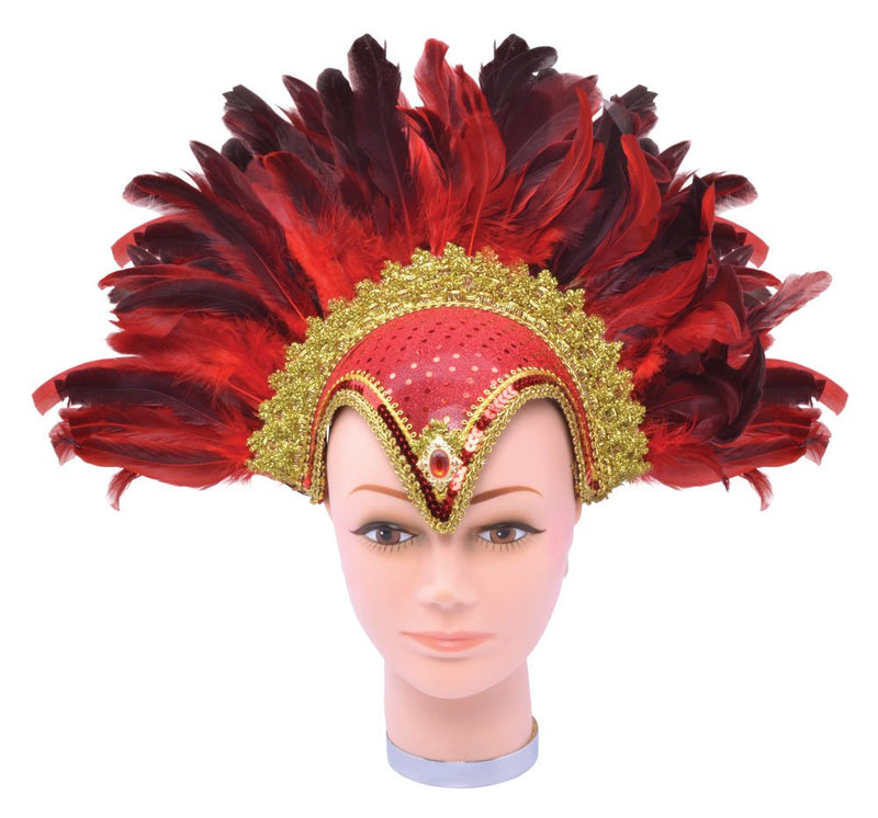 Bristol Novelty BA071A Feather Headdress | For Women | Red Helmet Jewel + Plume, One Size