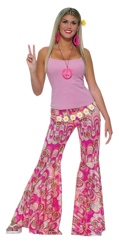Bristol Novelty Pantalones hippies para adulto, acampanados, Flower Power, multicolor, Medium (AC742