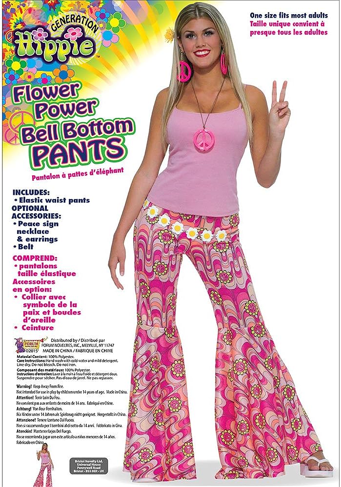 Bristol Novelty Pantalones hippies para adulto, acampanados, Flower Power, multicolor, Medium (AC742