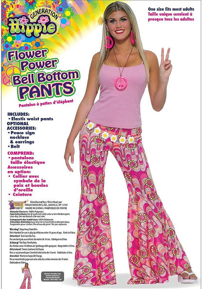 Bristol Novelty Pantalones hippies para adulto, acampanados, Flower Power, multicolor, Medium (AC742