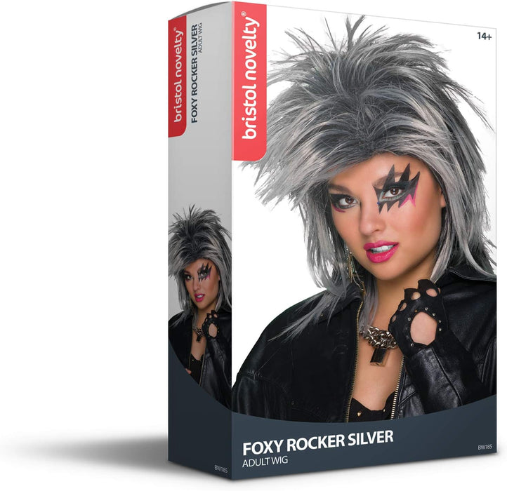 Bristol Novelty Novelty-BW185 BW185 Perruque de Rockstar, Gris/Noir, Taille Unique