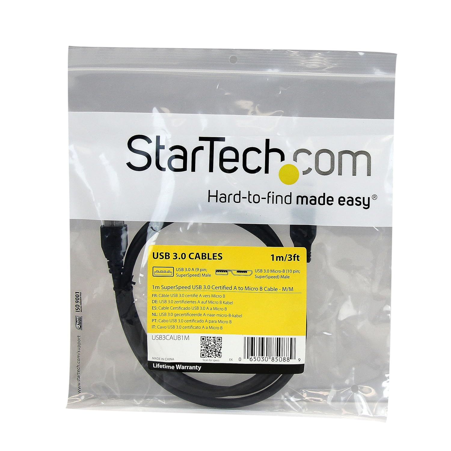 StarTech.com USB3CAUB1M 1 m 3 ft Certified SuperSpeed USB 3.0 A to Micro B Cable Cord, USB 3 Micro B Cable, 1x USB A (M), 1x USB Micro B (M