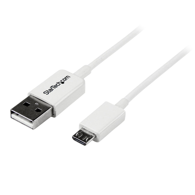 StarTech.com 2m White Micro USB Cable Cord - A to Micro B - Micro USB Charging Data Cable - USB 2.0 - 1x USB A Male, 1x USB Micro B Male (USBPAUB2MW