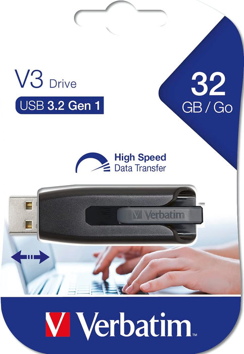 VERBATIM Store 'n' Go V3 USB-Stick - USB-3.2 Gen 1 - 32 GB - memory stick with sliding-mechanism - USB-3 with SuperSpeed-interface - external storage for laptop notebook and co - black