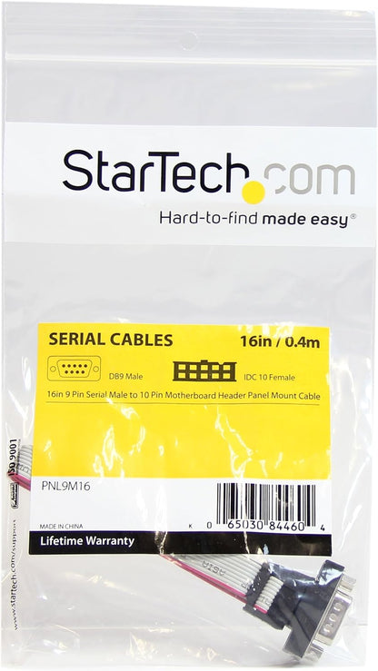 StarTech.com Câble série mâle 9 broches de 41 cm à montage sur panneau vers adaptateur de carte mère 10 broches (PNL9M16