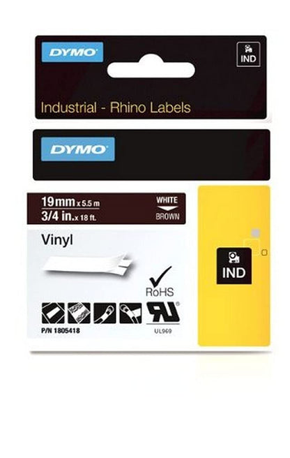 Dymo Rhino Industrial Labels Vinyl 19 mm x 5.5 m - White on Brown white on brown 19 mm x 5.5 m