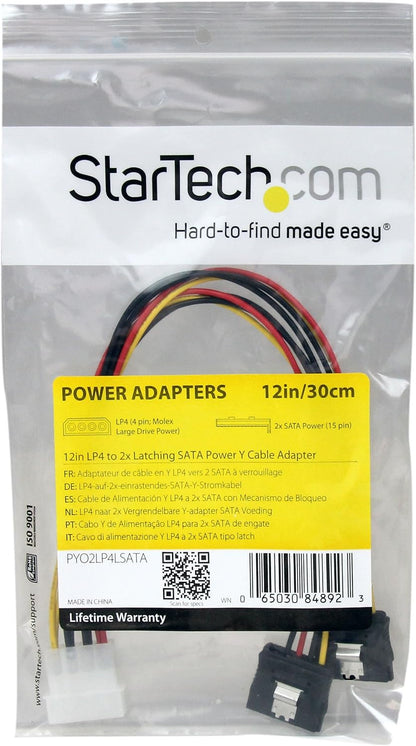 StarTech.com 12in LP4 to 2x Latching SATA Power Y Cable Splitter Adapter - 4 Pin LP4 to Dual SATA Y Splitter (PYO2LP4LSATA