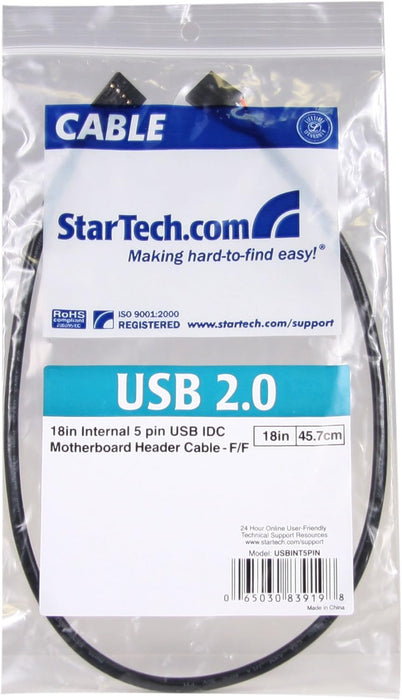 StarTech.com 5 Pin USB 2.0 Header - 18 in USB IDC Motherboard Header Cable - F/F (USBINT5PIN), Black