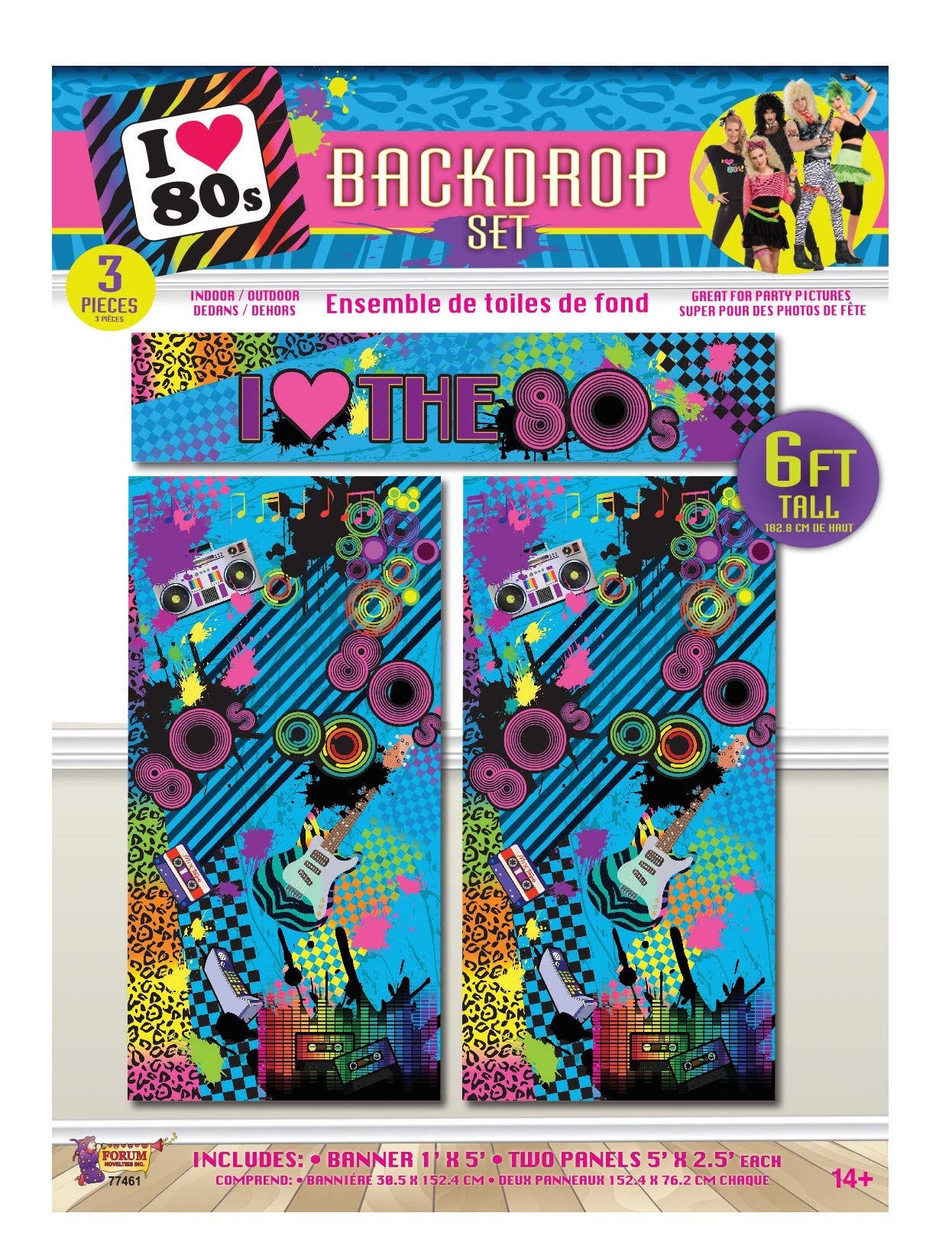 Forum Party Photo Booth Accessory Pack, I Love The 80's Backdrop Adult Costume