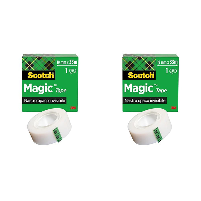Scotch Magic Invisible Tape - 1 Roll, 19 mm x 33 m - General Purpose Sticky Tape for Document Repair, Labelling & Sealing (Pack of 2) Standard (Pack of 2) Single Refill